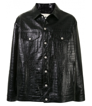 Men Crocodile-effect Embossed Leather Jacket